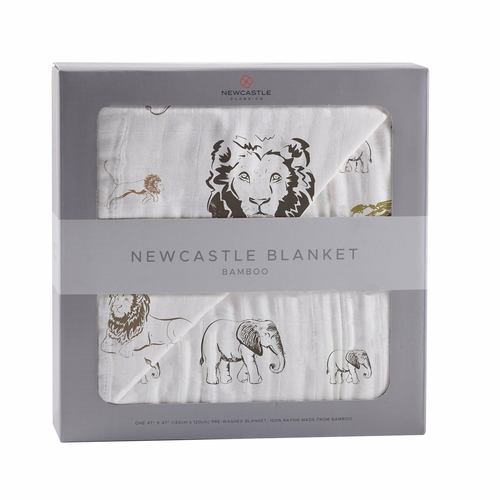 sku_3005_1.jpg Hear Me Roar Lion and Rhinos and Elephants Bamboo Newcastle Blanket - Image 1