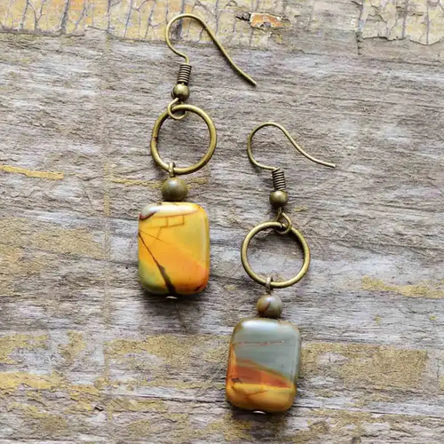 vintage-natural-stone-jasper-earring-939.jpg Vintage Natural Jasper Earring - Image 1