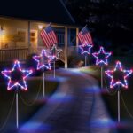 Outdoor Solar Pathway Lights Red White and Blue Star Lights for