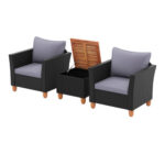 3 Pieces Patio Wicker Furniture Set with Cushions and Acacia Wood - Image 11