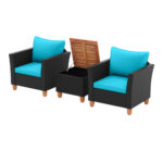 3 Pieces Patio Wicker Furniture Set with Cushions and Acacia Wood - Image 15
