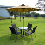 9' Solar LED Lighted Patio Umbrella with 8 Ribs/Tilt Adjustment and