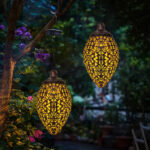 2Pcs Solar LED Hanging Lantern Lights Metal Garden Patio Decor Lights - Image 9