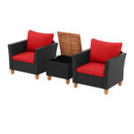 3 Pieces Patio Wicker Furniture Set with Cushions and Acacia Wood - Image 14