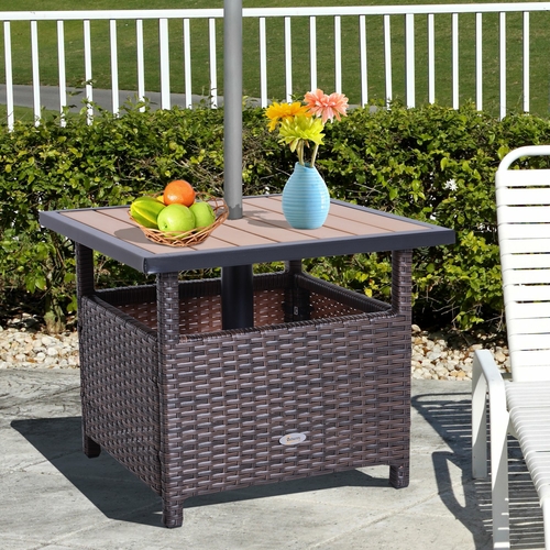 7f32f8e7f11843287c7c235f2b449e88.jpg Outsunny Rattan Wicker Outdoor Accent Table Bistro Side Desk Umbrella - Image 1