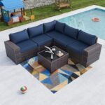 6PCS Outdoor Patio Furniture Set PE Wicker Rattan Sectional Sofa Patio