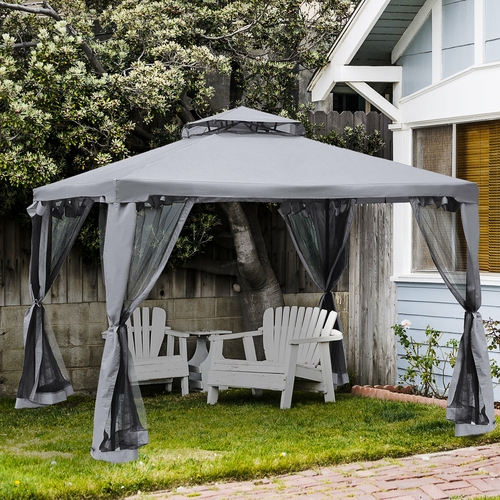 8bfc7ca8c0fd148f3d4f0c8773edb2a2.jpg Outsunny 9.6' x 9.6' Patio Gazebo Outdoor Pavilion 2 Tire Roof Canopy - Image 1