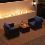3 Pieces Patio Wicker Furniture Set with Cushions and Acacia Wood - Image 6