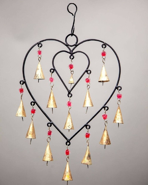 bbaa26dcaf4e1382b527379a715059006c4887390cfde6ba42db784a1568bb8d.jpg Heart Chime sacred space home decor hanging brass bells - Image 1