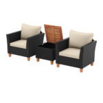 3 Pieces Patio Wicker Furniture Set with Cushions and Acacia Wood - Image 12
