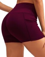 CALCAO HIGH WAIST YOGA SHORTS WITH POCKET - RED - Image 4