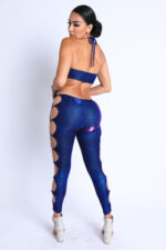 Glittery Cutout Halter Neck Keyhole Sexy Party Jumpsuit BLUE/FUCHSIA - Image 3