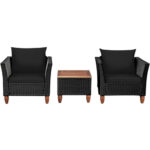 3 Pieces Patio Wicker Furniture Set with Cushions and Acacia Wood - Image 13