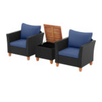 3 Pieces Patio Wicker Furniture Set with Cushions and Acacia Wood